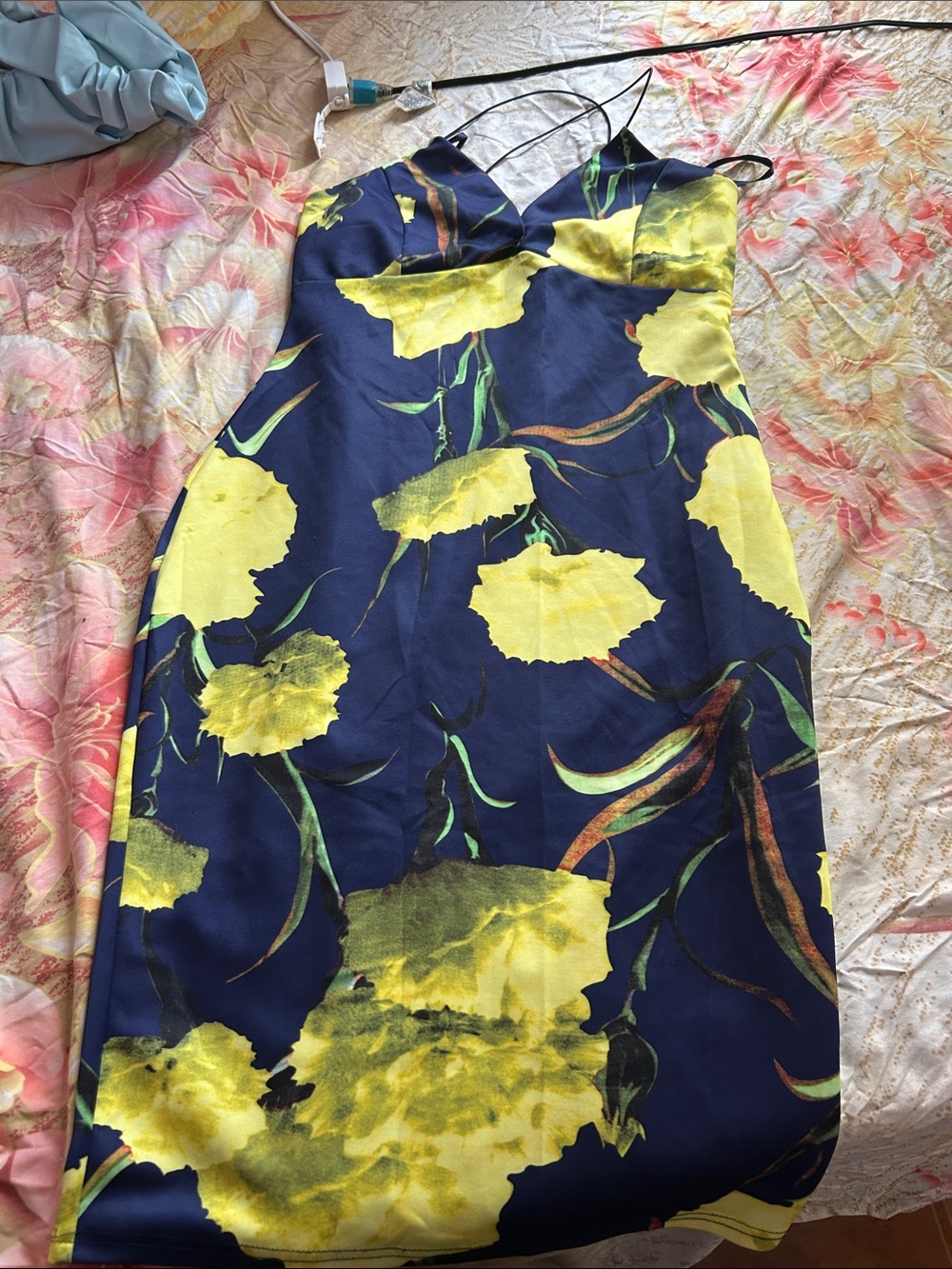 AX Paris Navy Blue Maxi Dress with Yellow Floral Print